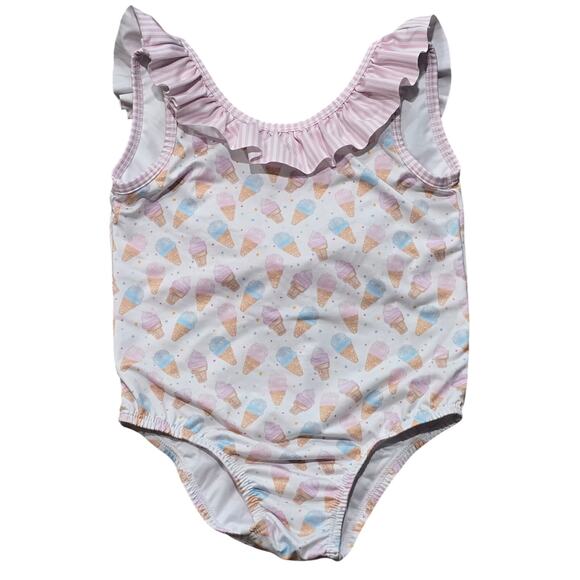 James & Lottie Pink Ruffle Bow Ice Cream One Piece Swimsuit - Picture 1 of 8